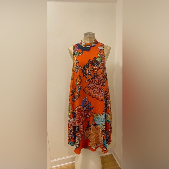 MAEVE Anthropologie silk Larkhill Orange Floral Sleeveless Midi Shift SuzeM - Picture 3 of 7
